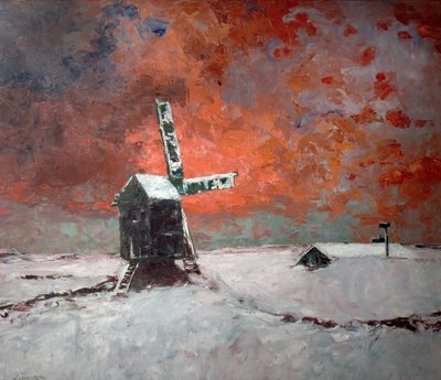 Mulino a vento innevato, c.1922 da William Kiddier